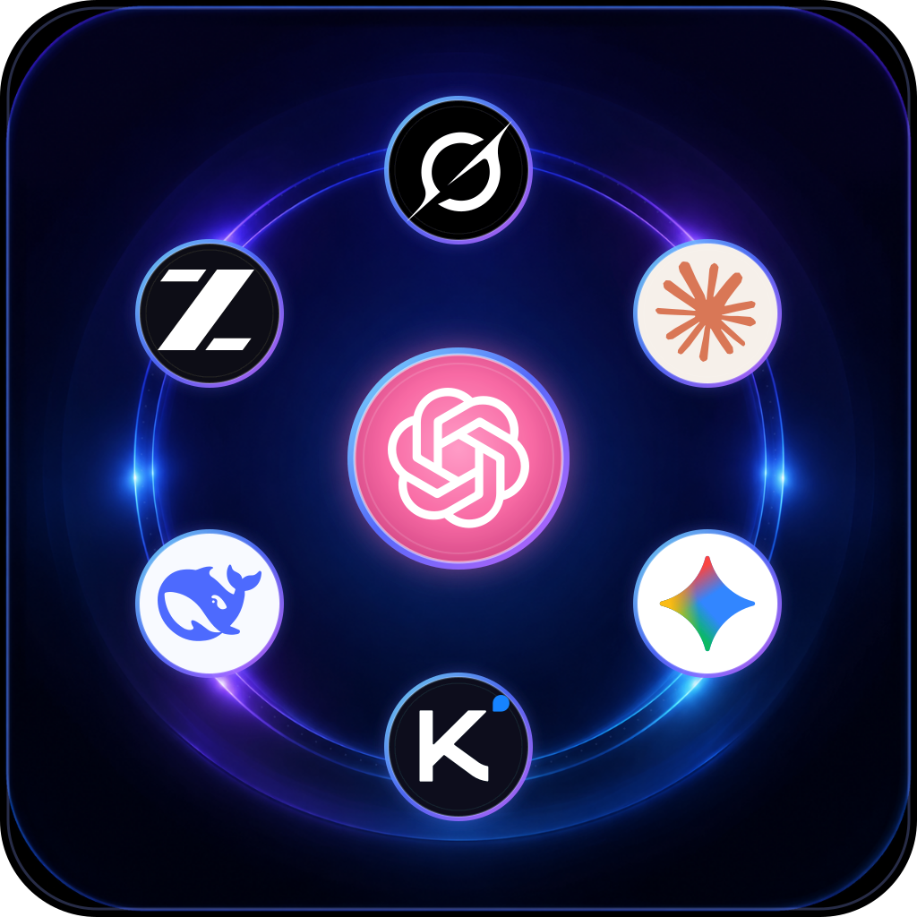 GPT-5.6 • Claude Sonnet 4.6 • Claude Opus 4.7 • Gemini 3.1 Pro • Gemini 3 Flash • Grok 4.6 • Kimi K2.6 • DeepSeek V4 Pro • Qwen 3.8 Max • GLM-5.2 Max • Mistral